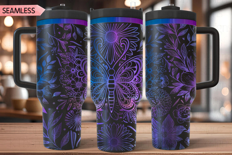 Floral Butterfly Tumbler Wrap SVG, 40oz Laser Engraving File, Rotary Ready Digital Design, Pet Lover Gift