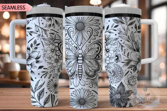 Floral Butterfly Tumbler Wrap SVG, 40oz Laser Engraving File, Rotary Ready Digital Design, Pet Lover Gift