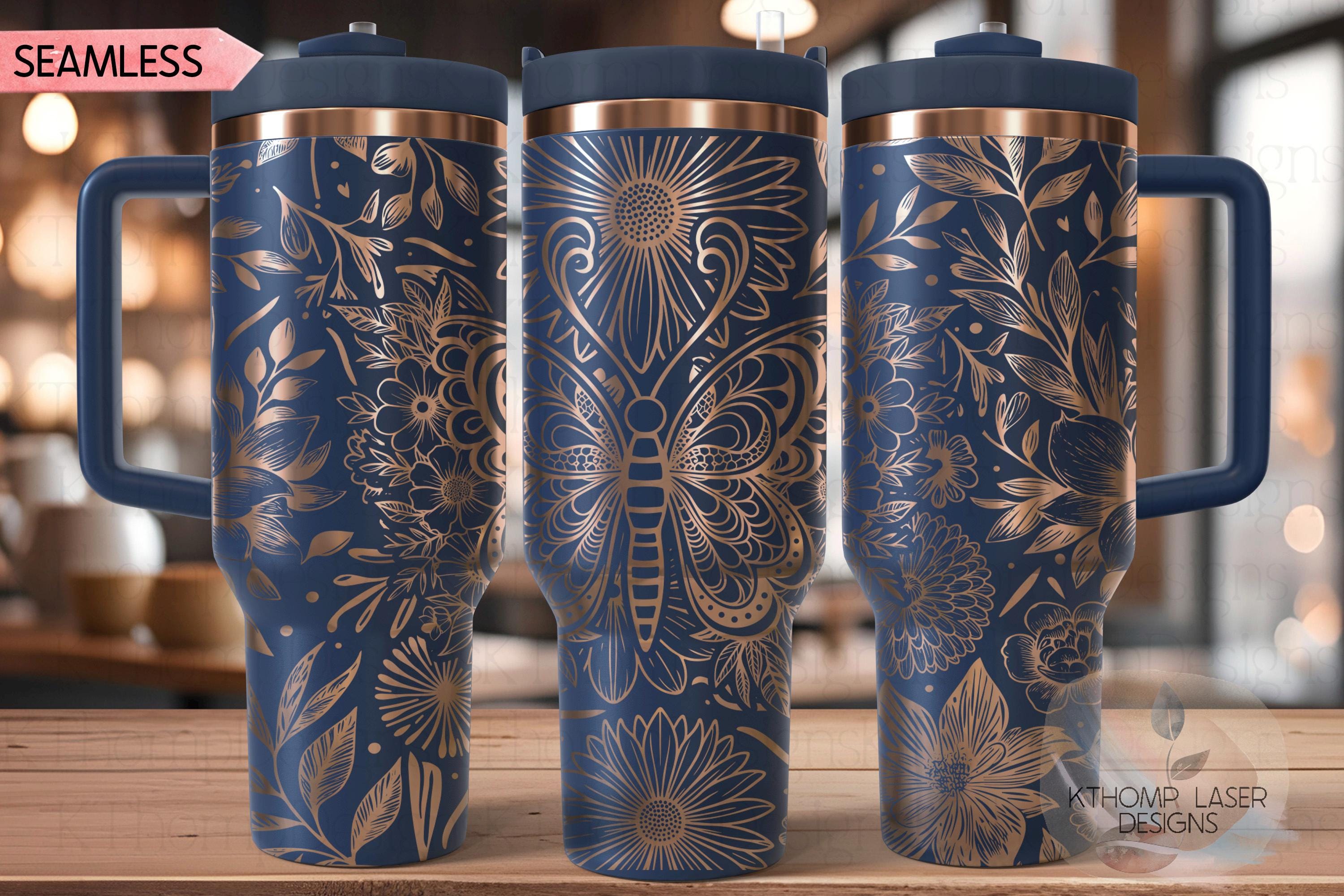 Floral Butterfly Tumbler Wrap SVG, 40oz Laser Engraving File, Rotary Ready Digital Design, Pet Lover Gift