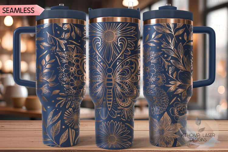 Floral Butterfly Tumbler Wrap SVG, 40oz Laser Engraving File, Rotary Ready Digital Design, Pet Lover Gift
