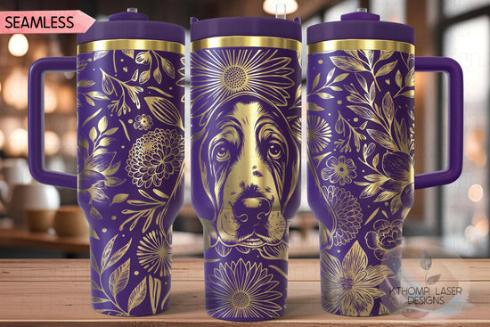 Floral Basset Hound Tumbler Wrap SVG, 40oz Laser Engraving File, Rotary Ready Digital Design, Pet Lover Gift
