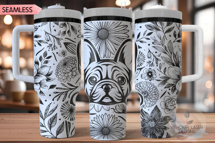 Floral Frenchie Tumbler Wrap SVG, French Bulldog 40oz Laser Engraving File, Rotary Ready Digital Design, Pet Lover Gift