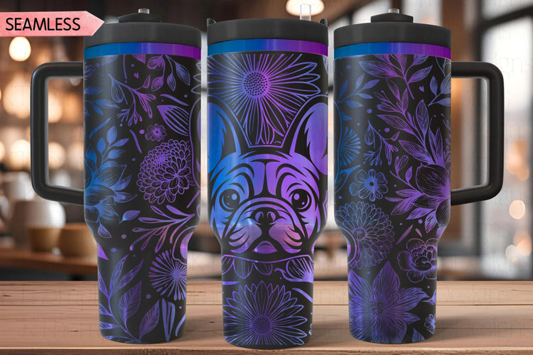 Floral Frenchie Tumbler Wrap SVG, French Bulldog 40oz Laser Engraving File, Rotary Ready Digital Design, Pet Lover Gift