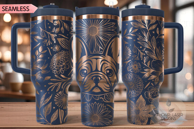 Floral Frenchie Tumbler Wrap SVG, French Bulldog 40oz Laser Engraving File, Rotary Ready Digital Design, Pet Lover Gift