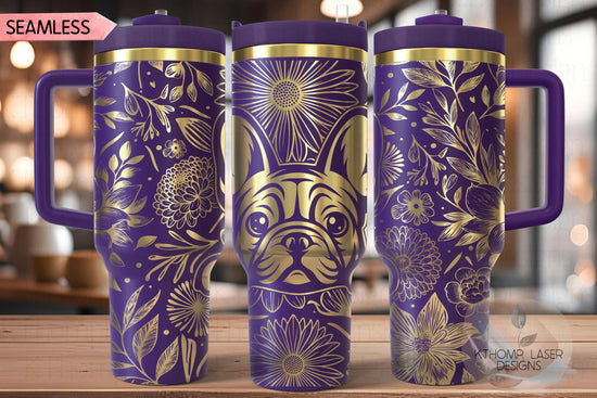 Floral Frenchie Tumbler Wrap SVG, French Bulldog 40oz Laser Engraving File, Rotary Ready Digital Design, Pet Lover Gift