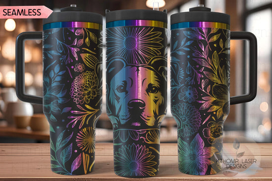 Floral Pit Bull Terrier Tumbler Wrap SVG, Pit Bull Terrier 40oz Laser Engraving File, Rotary Ready Digital Design, Pet Lover Gift