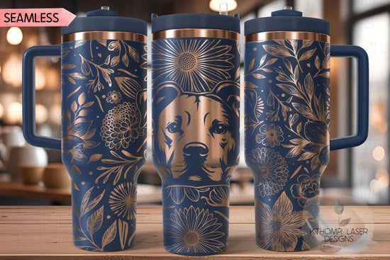 Floral Pit Bull Terrier Tumbler Wrap SVG, Pit Bull Terrier 40oz Laser Engraving File, Rotary Ready Digital Design, Pet Lover Gift