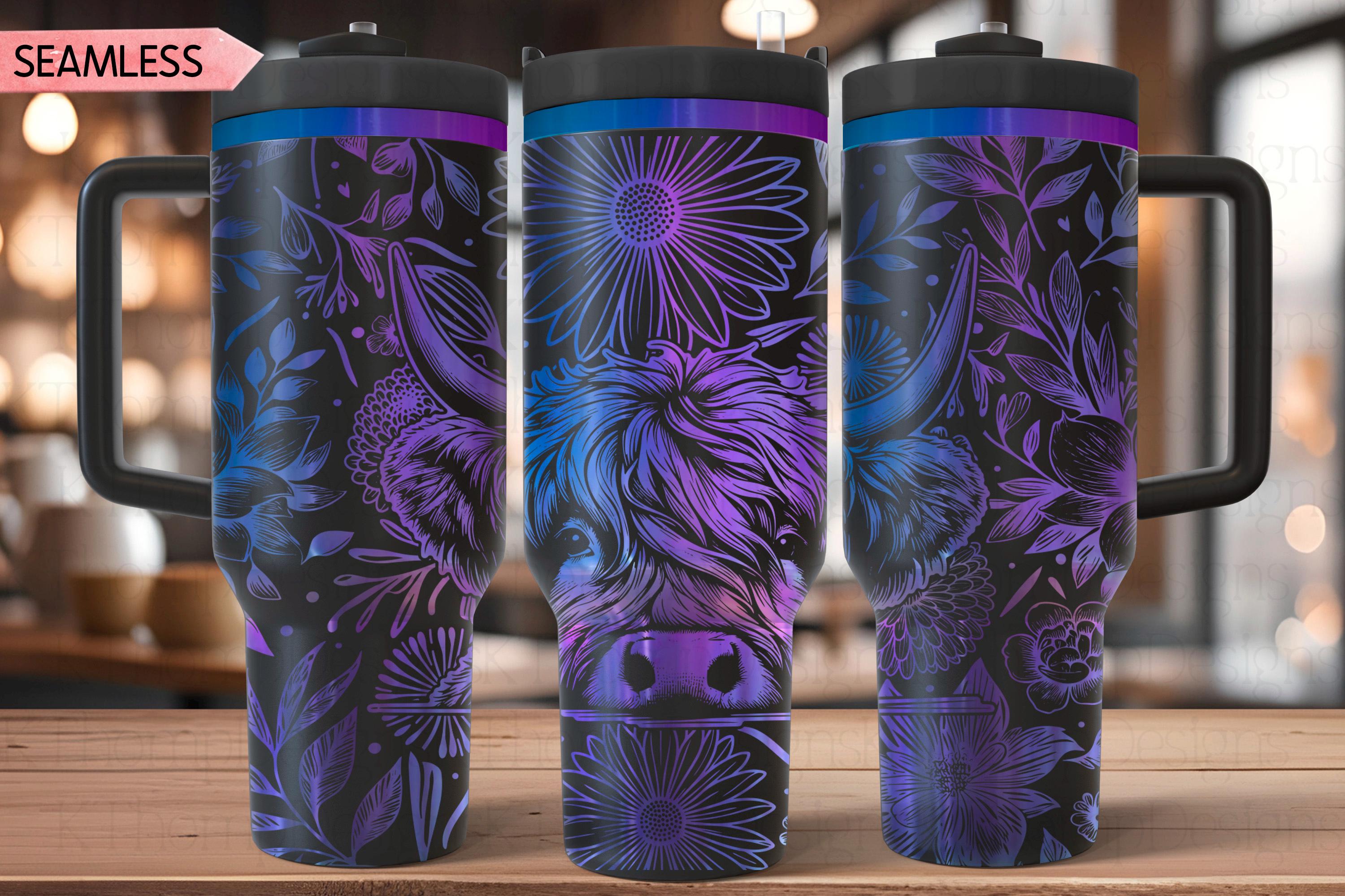 Floral Highland Cow Tumbler Wrap SVG, 40oz Laser Engraving File, Rotary Ready Digital Design, Western Farm SVG