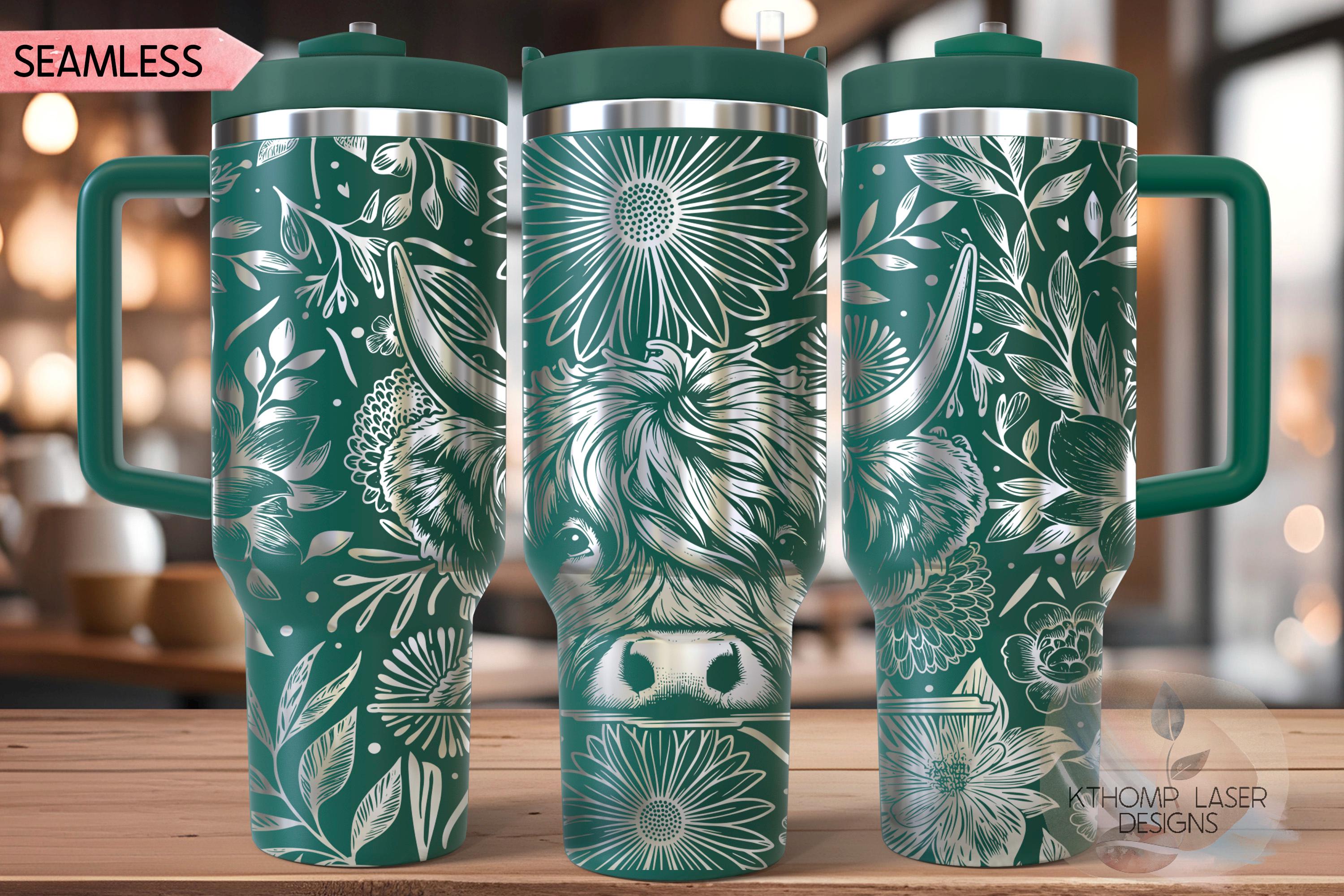 Floral Highland Cow Tumbler Wrap SVG, 40oz Laser Engraving File, Rotary Ready Digital Design, Western Farm SVG