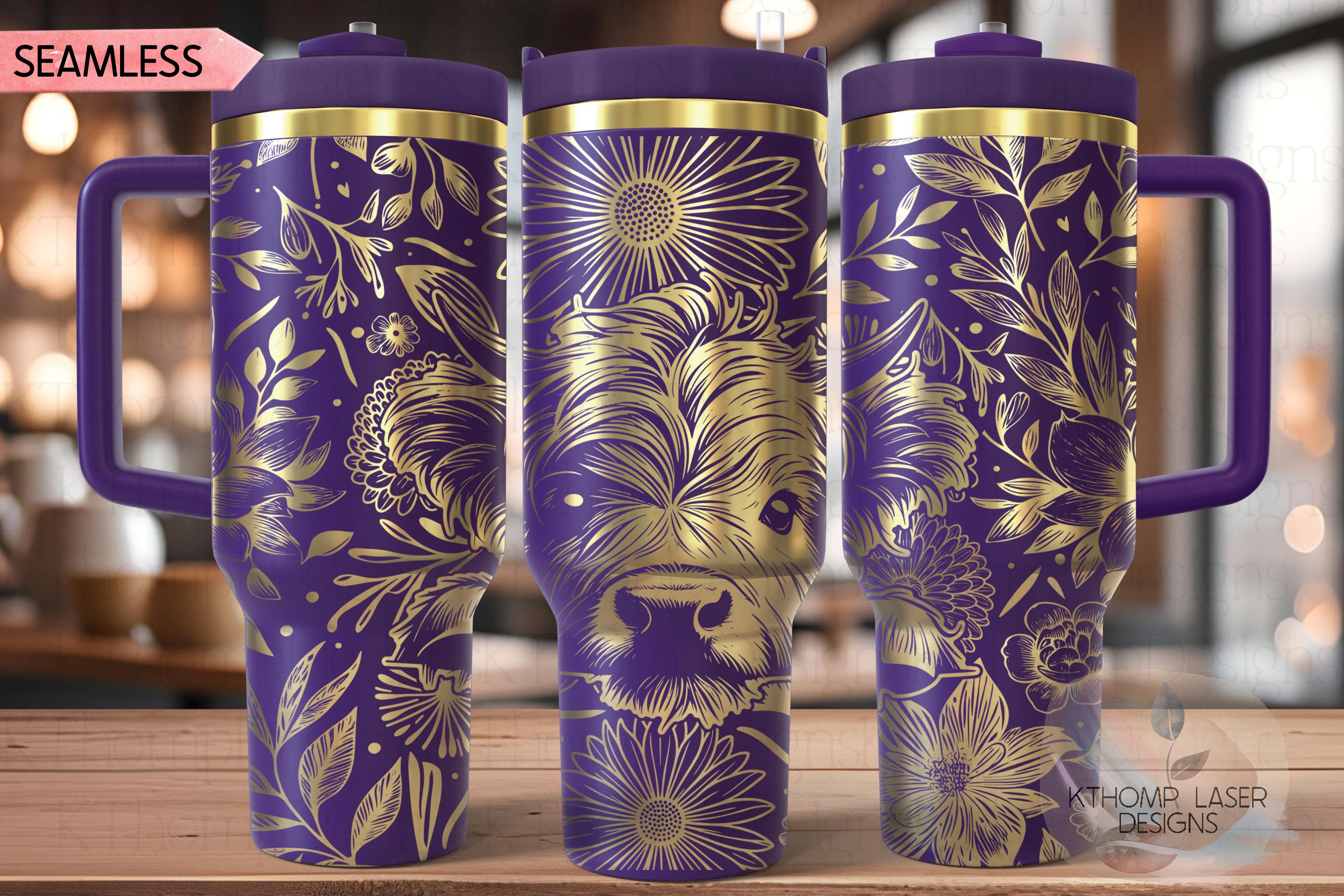 Floral Baby Highland Cow Tumbler Wrap SVG, 40oz Laser Engraving File, Rotary Ready Digital Design, Western Farm SVG