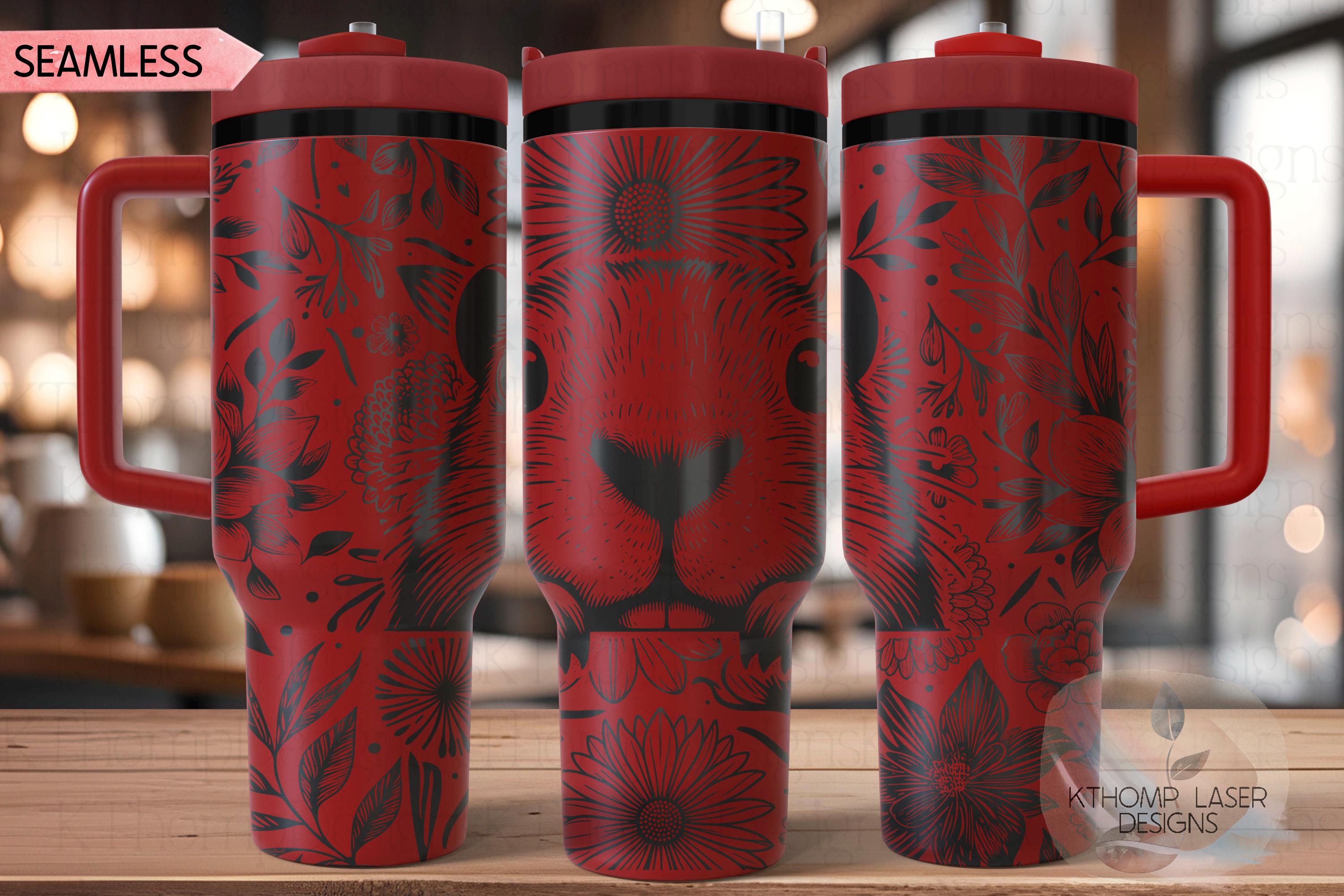Floral Beaver Tumbler Wrap SVG, 40oz Laser Engraving File, Rotary Ready Digital Design, Pet Lover Gift