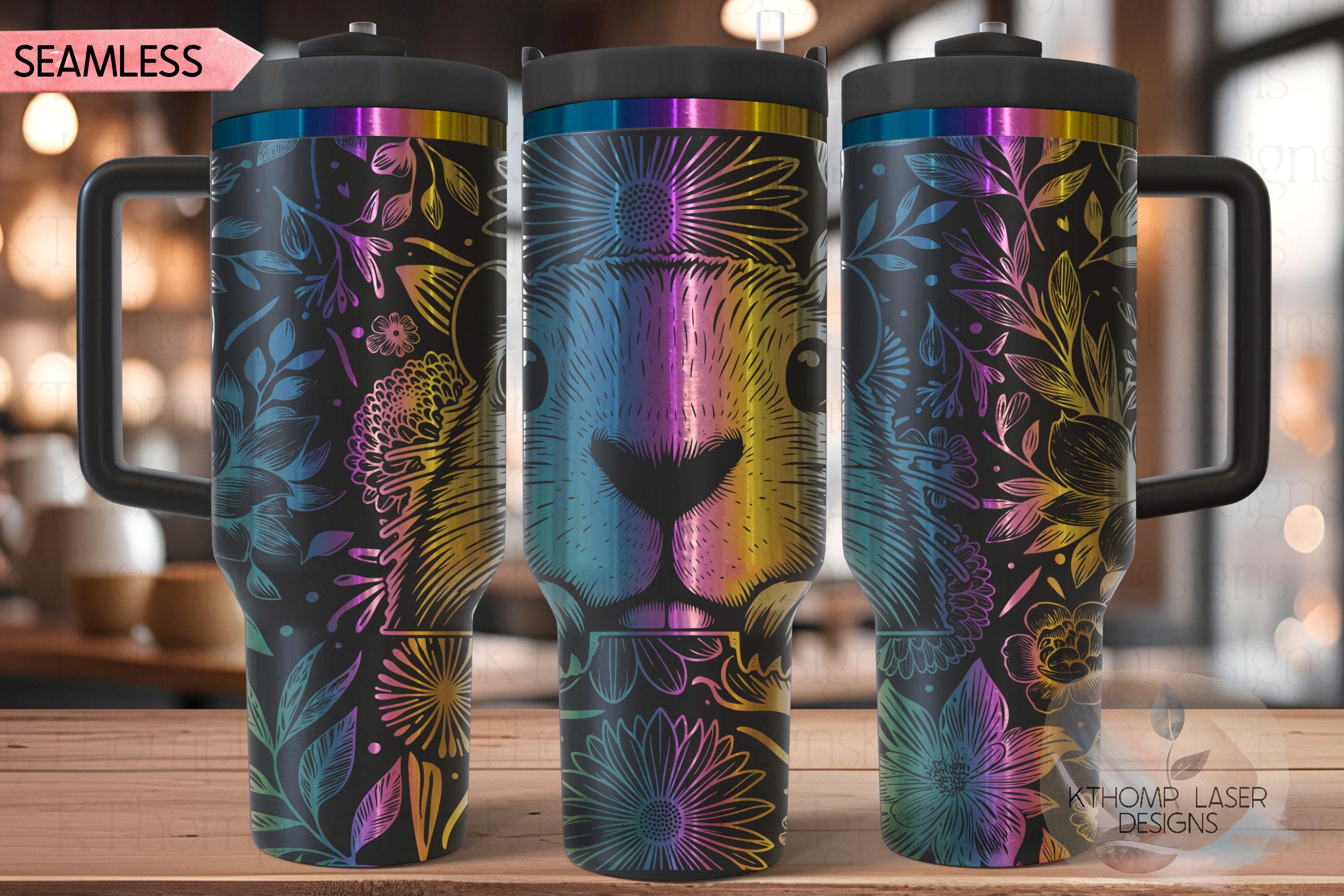 Floral Beaver Tumbler Wrap SVG, 40oz Laser Engraving File, Rotary Ready Digital Design, Pet Lover Gift