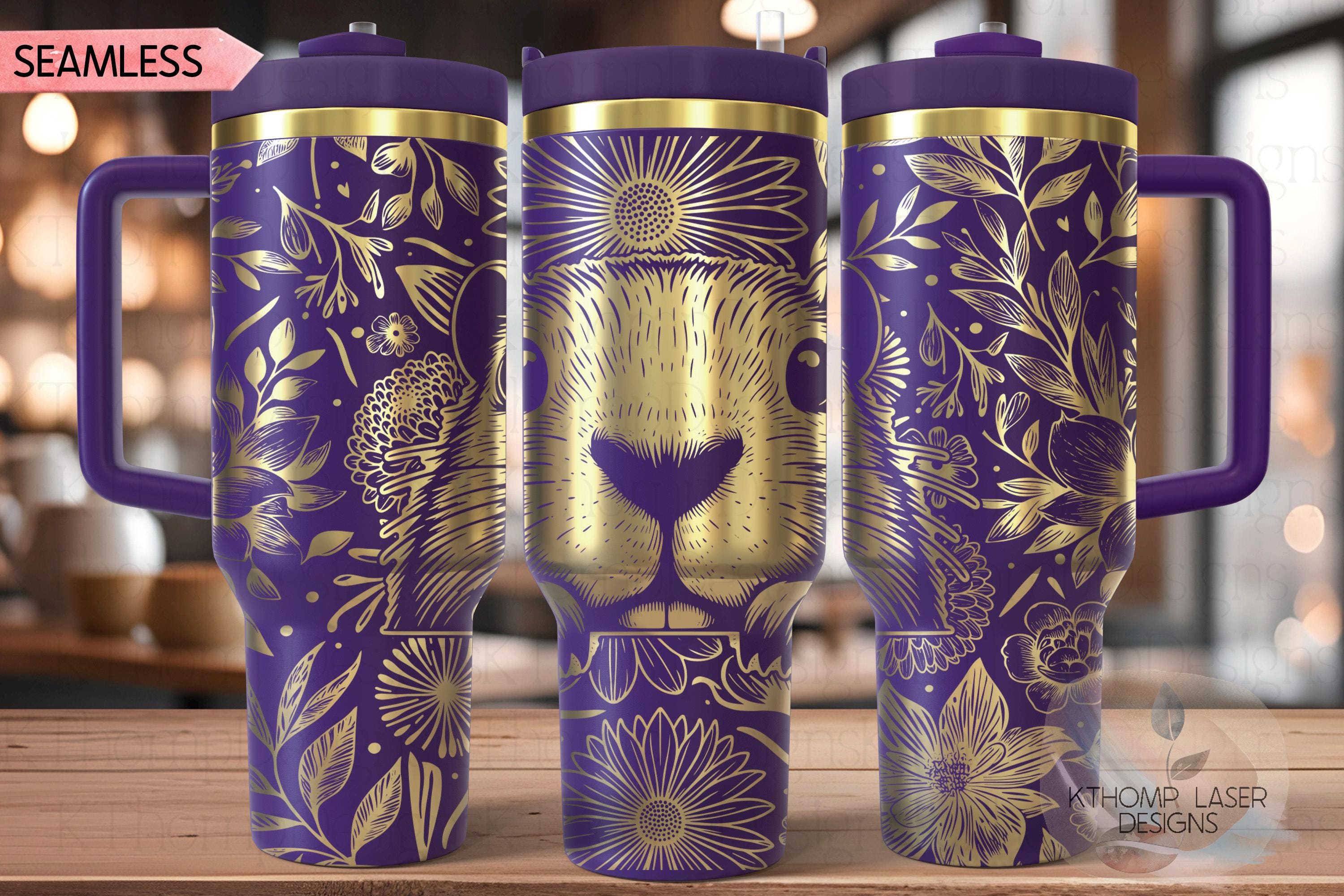 Floral Beaver Tumbler Wrap SVG, 40oz Laser Engraving File, Rotary Ready Digital Design, Pet Lover Gift