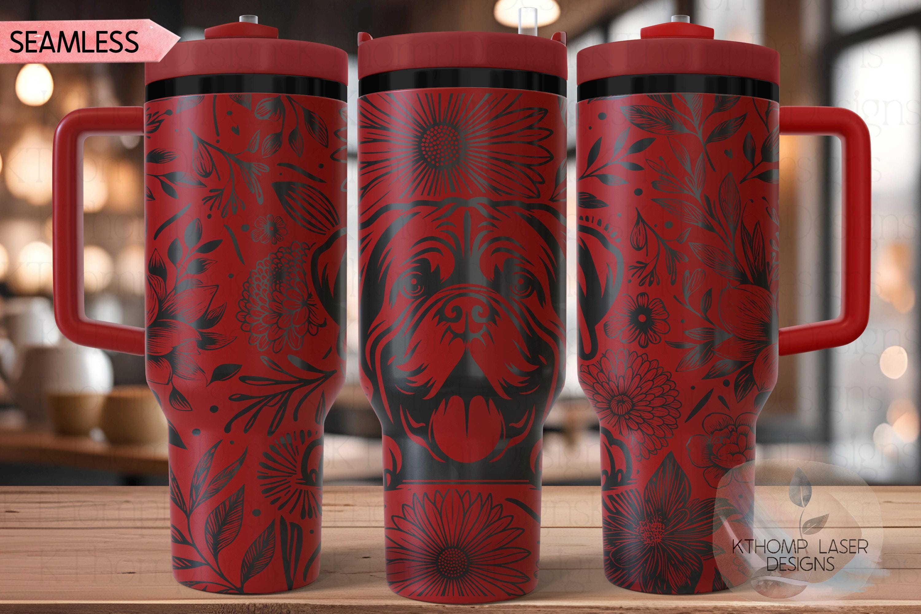 Floral Dogue De Bordeaux Tumbler Wrap SVG, 40oz Laser Engraving File, Rotary Ready Digital Design, Pet Lover Gift