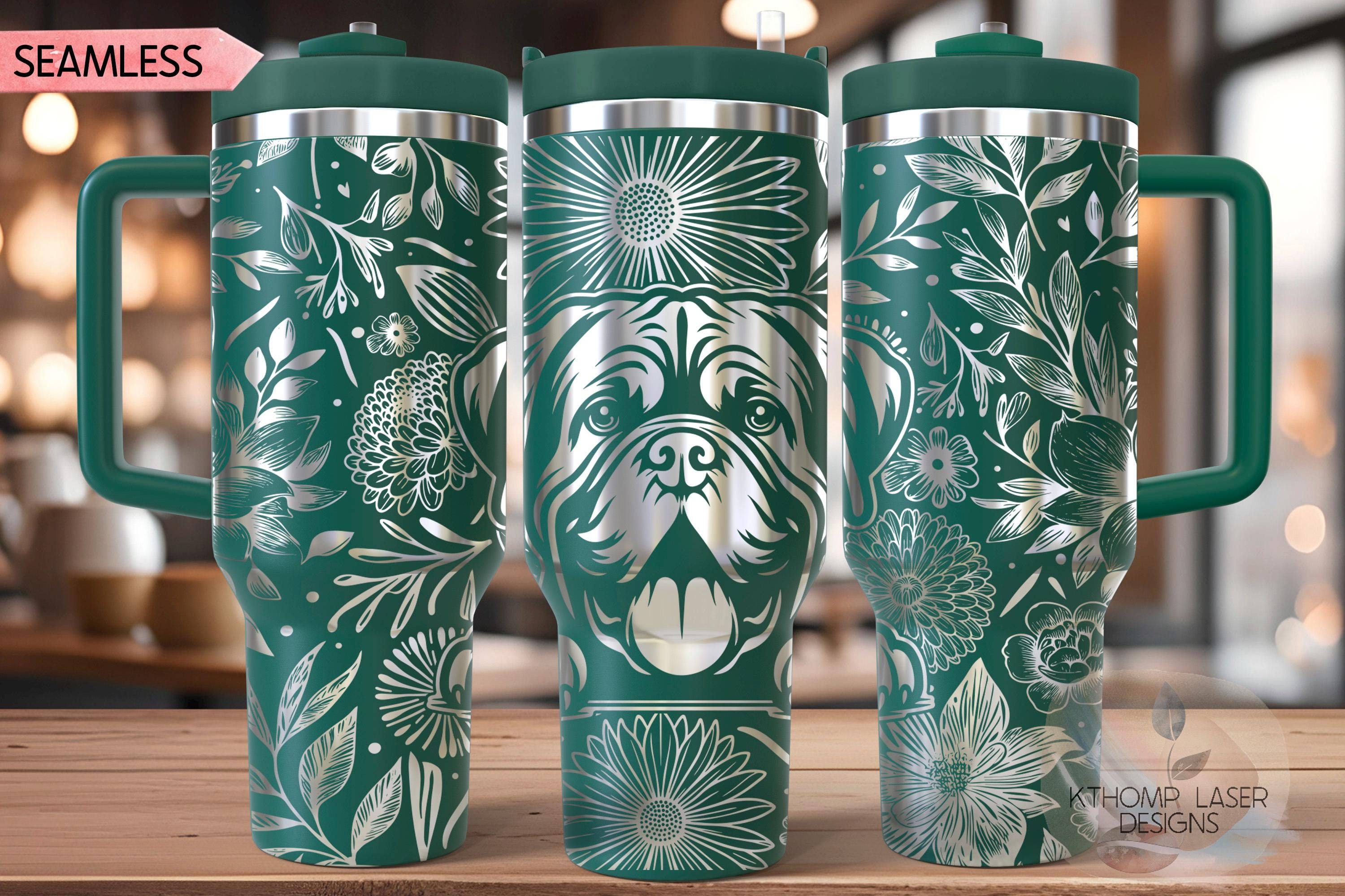 Floral Dogue De Bordeaux Tumbler Wrap SVG, 40oz Laser Engraving File, Rotary Ready Digital Design, Pet Lover Gift