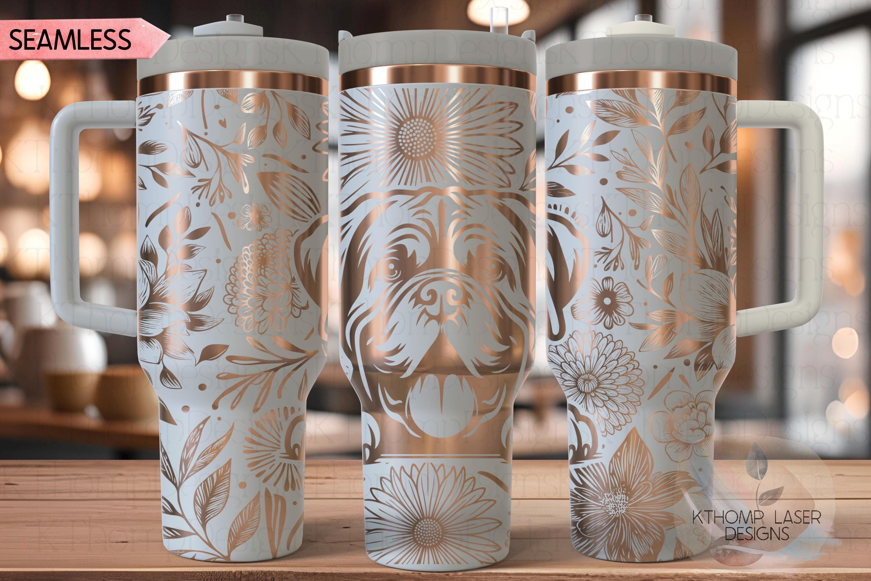 Floral Dogue De Bordeaux Tumbler Wrap SVG, 40oz Laser Engraving File, Rotary Ready Digital Design, Pet Lover Gift