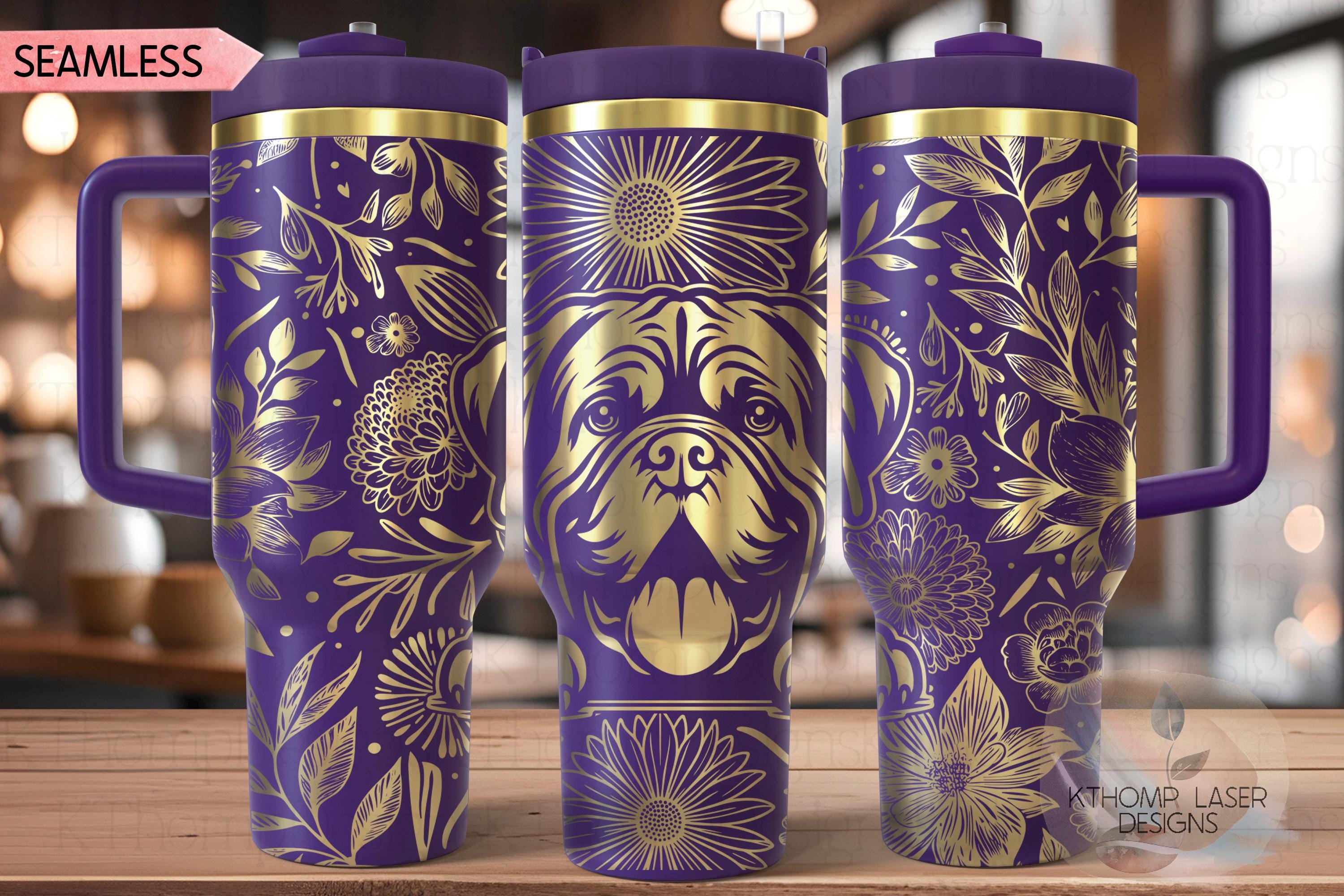 Floral Dogue De Bordeaux Tumbler Wrap SVG, 40oz Laser Engraving File, Rotary Ready Digital Design, Pet Lover Gift