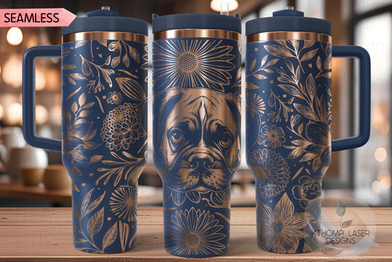 Floral Boxer Dog Tumbler Wrap SVG, 40oz Laser Engraving File, Rotary Ready Digital Design, Pet Lover Gift