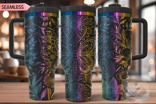 Floral Butterfly Tumbler Wrap SVG, 40oz Laser Engraving File, Rotary Ready Digital Design, Pet Lover Gift