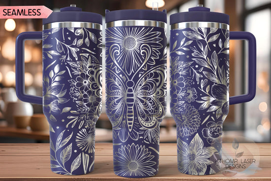 Floral Butterfly Tumbler Wrap SVG, 40oz Laser Engraving File, Rotary Ready Digital Design, Pet Lover Gift