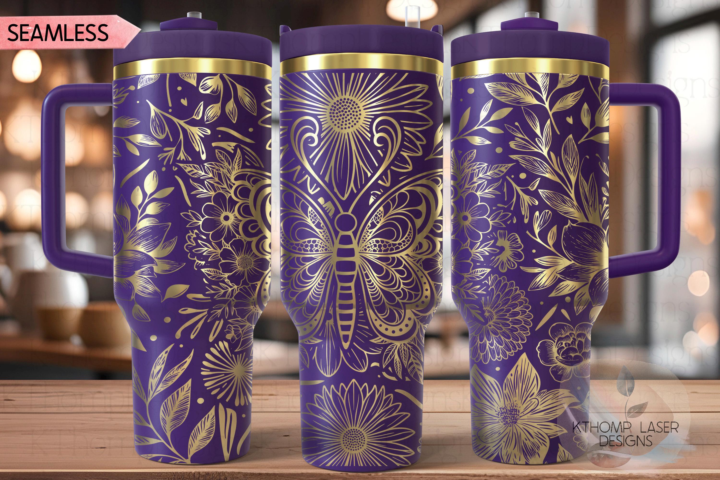 Floral Butterfly Tumbler Wrap SVG, 40oz Laser Engraving File, Rotary Ready Digital Design, Pet Lover Gift