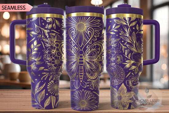 Floral Butterfly Tumbler Wrap SVG, 40oz Laser Engraving File, Rotary Ready Digital Design, Pet Lover Gift