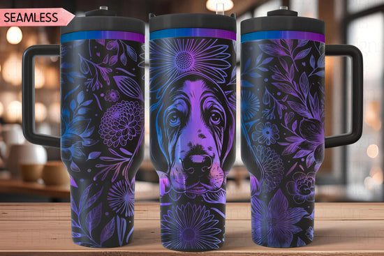 Floral Basset Hound Tumbler Wrap SVG, 40oz Laser Engraving File, Rotary Ready Digital Design, Pet Lover Gift
