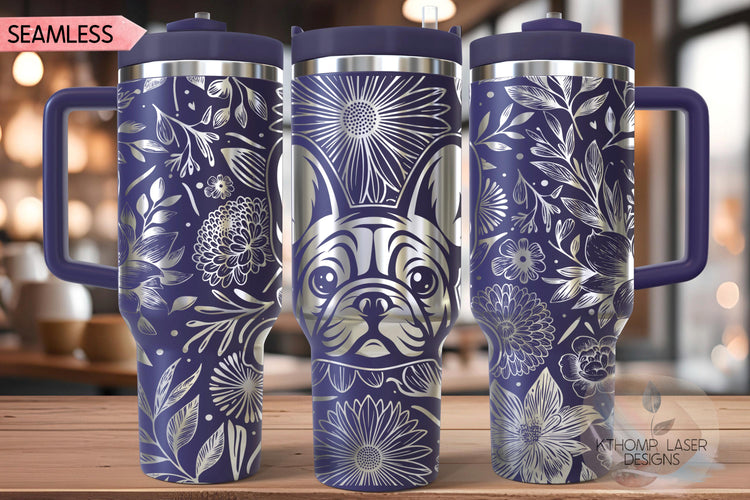 Floral Frenchie Tumbler Wrap SVG, French Bulldog 40oz Laser Engraving File, Rotary Ready Digital Design, Pet Lover Gift
