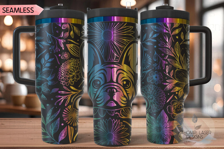 Floral Frenchie Tumbler Wrap SVG, French Bulldog 40oz Laser Engraving File, Rotary Ready Digital Design, Pet Lover Gift