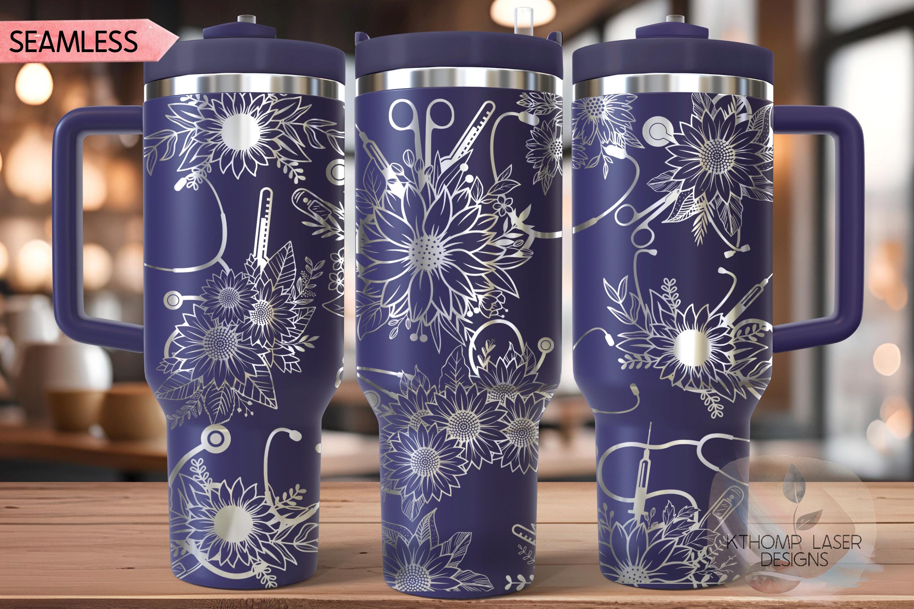 Sunflower Stethoscopes Tumbler Wrap SVG, 40oz Laser Engraving File, Rotary Ready Digital Design, Nurse Tumbler, Doctor Gift, Career Gift SVG