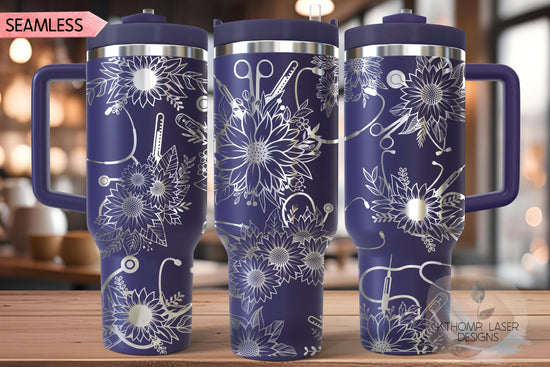Sunflower Stethoscopes Tumbler Wrap SVG, 40oz Laser Engraving File, Rotary Ready Digital Design, Nurse Tumbler, Doctor Gift, Career Gift SVG