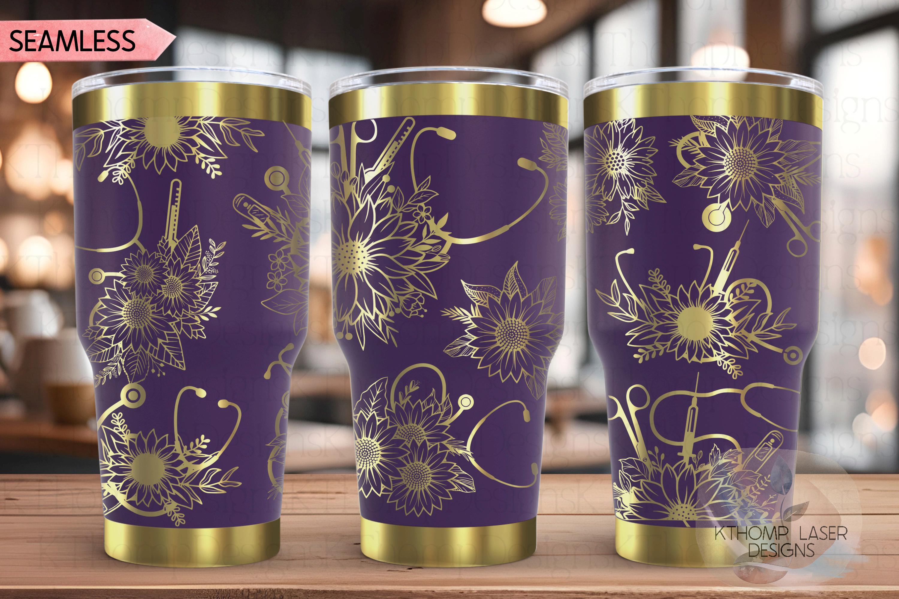 Sunflower Stethoscopes Medical Tumbler Wrap SVG, 20oz and 30oz Laser Engraving File, Rotary Ready Digital Design, Career Gift SVG