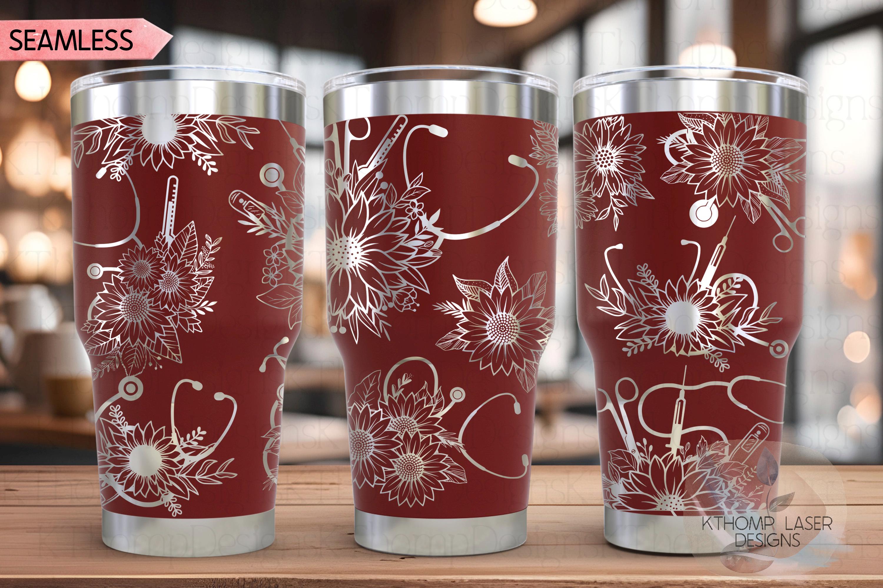 Sunflower Stethoscopes Medical Tumbler Wrap SVG, 20oz and 30oz Laser Engraving File, Rotary Ready Digital Design, Career Gift SVG