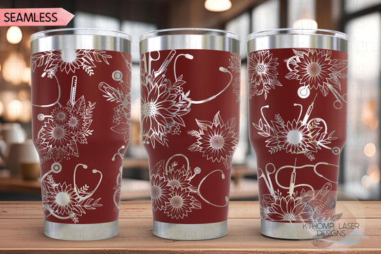 Sunflower Stethoscopes Medical Tumbler Wrap SVG, 20oz and 30oz Laser Engraving File, Rotary Ready Digital Design, Career Gift SVG