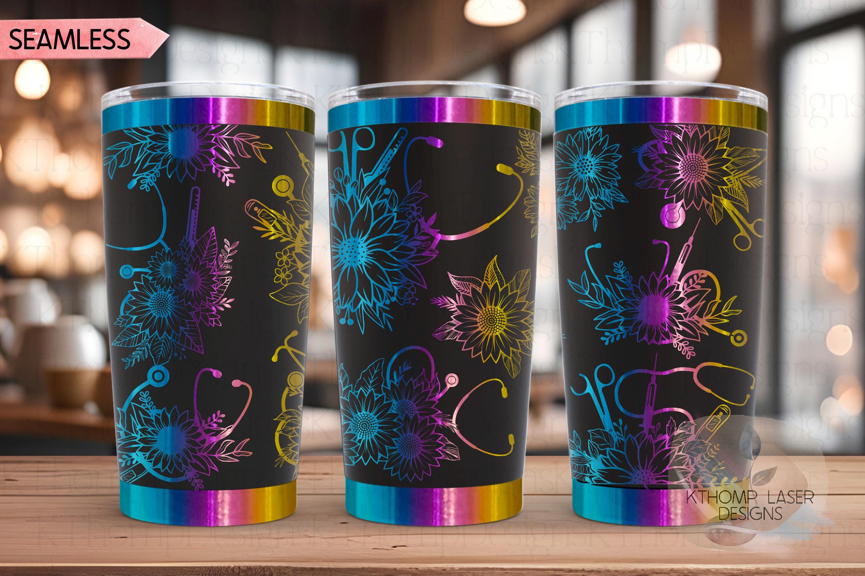 Sunflower Stethoscopes Medical Tumbler Wrap SVG, 20oz and 30oz Laser Engraving File, Rotary Ready Digital Design, Career Gift SVG