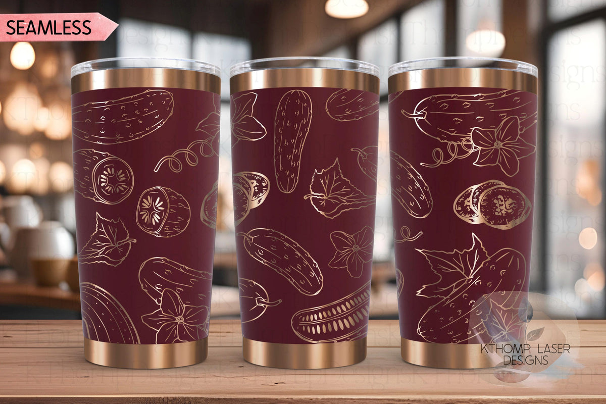Floral Pickles Tumbler Wrap SVG, 20oz and 30oz Laser Engraving File, Rotary Ready Digital Design, Foodie SVG