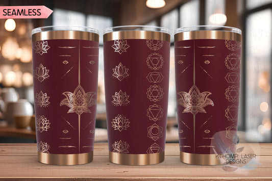 Yoga Chakras Tumbler Wrap SVG, 20oz and 30oz Laser Engraving File, Rotary Ready Digital Design, Balance and Harmony Boho SVG