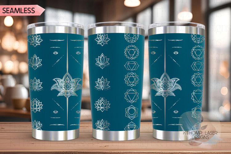 Yoga Chakras Tumbler Wrap SVG, 20oz and 30oz Laser Engraving File, Rotary Ready Digital Design, Balance and Harmony Boho SVG
