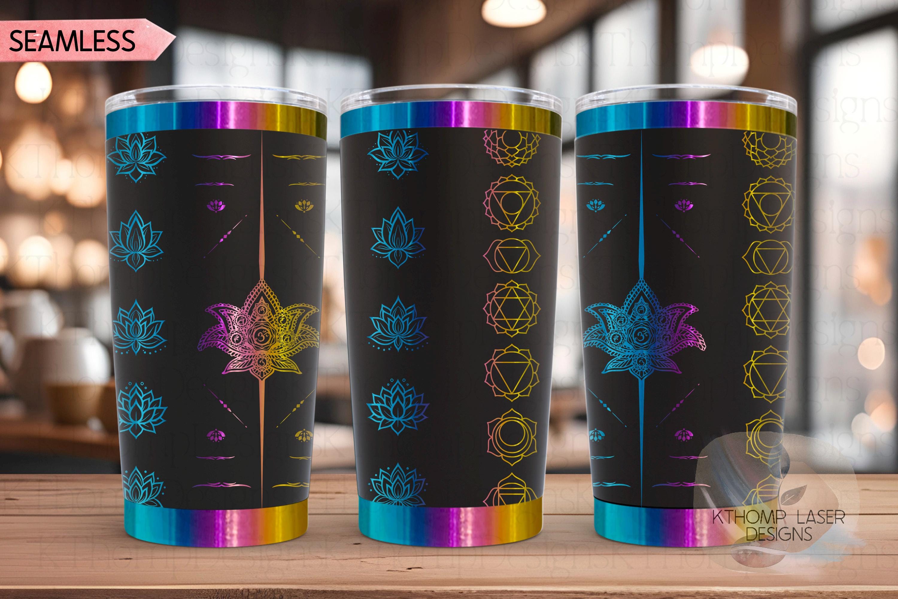 Yoga Chakras Tumbler Wrap SVG, 20oz and 30oz Laser Engraving File, Rotary Ready Digital Design, Balance and Harmony Boho SVG