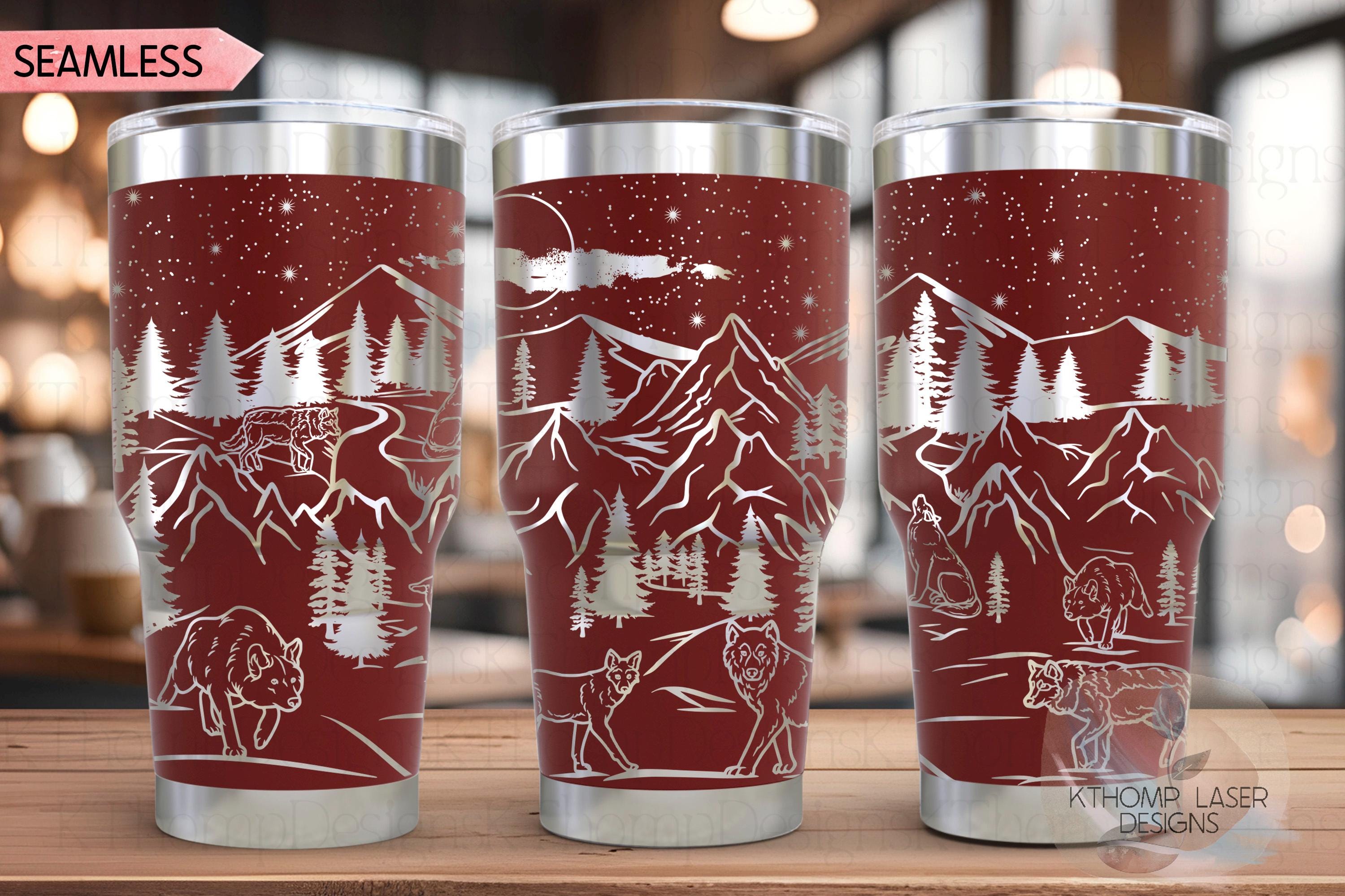 Wolves Mountain Scene Tumbler Wrap SVG, 20oz and 30oz Laser Engraving File, Rotary Ready Digital Design, Wildlife Nature SVG