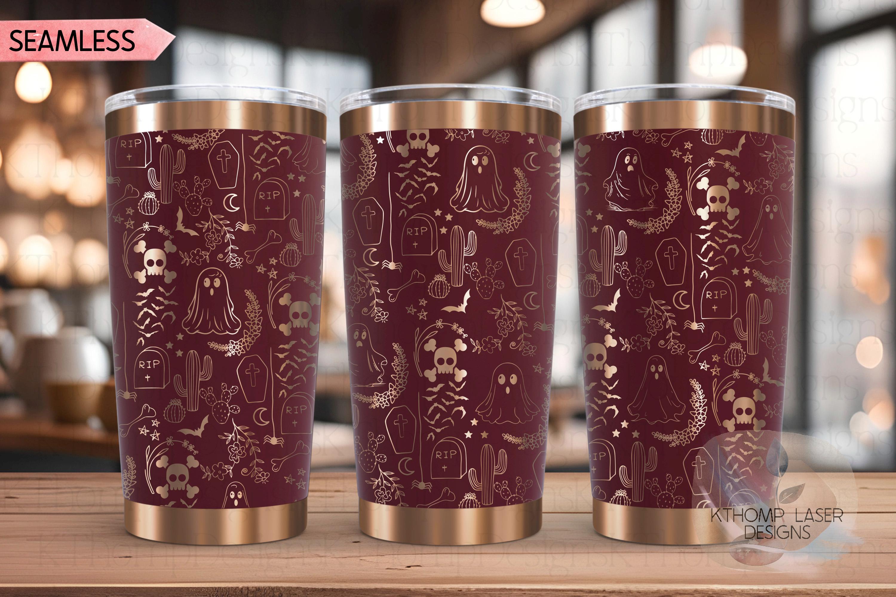Halloween Ghost Doodles Tumbler Wrap SVG, 20oz and 30oz Laser Engraving File, Rotary Ready Digital Design, Seasonal SVG
