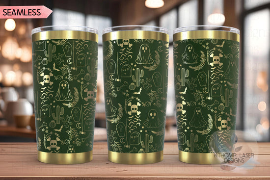 Halloween Ghost Doodles Tumbler Wrap SVG, 20oz and 30oz Laser Engraving File, Rotary Ready Digital Design, Seasonal SVG