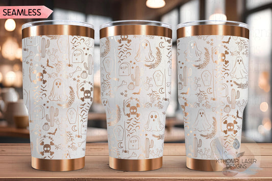 Halloween Ghost Doodles Tumbler Wrap SVG, 20oz and 30oz Laser Engraving File, Rotary Ready Digital Design, Seasonal SVG