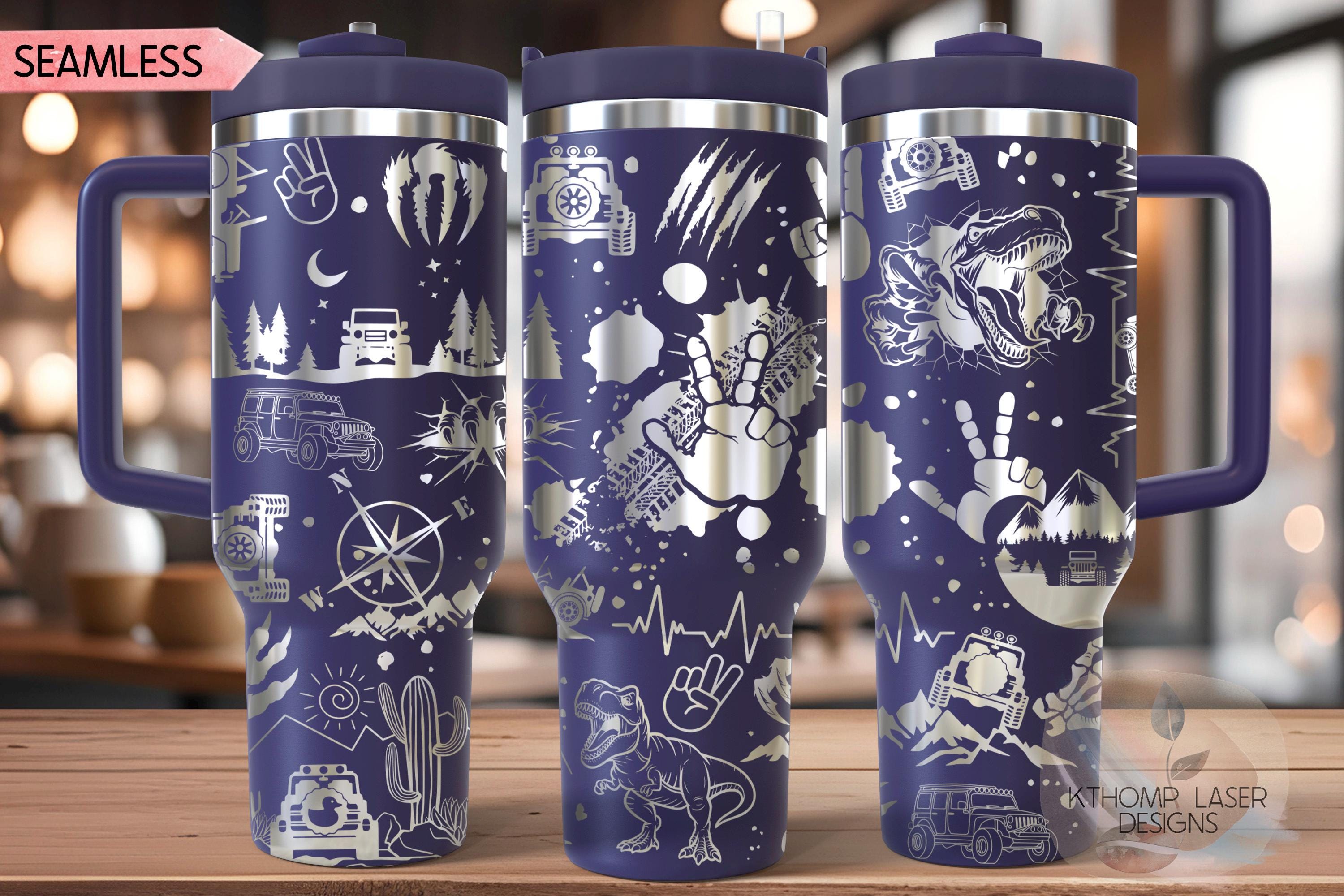 Dinosaur Off Roading Tumbler Wrap SVG, 40oz Laser Engraving File, Rotary Ready Digital Design, Hobby Travel SVG