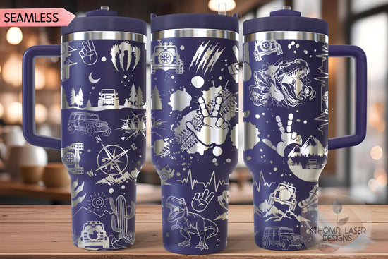 Dinosaur Off Roading Tumbler Wrap SVG, 40oz Laser Engraving File, Rotary Ready Digital Design, Hobby Travel SVG