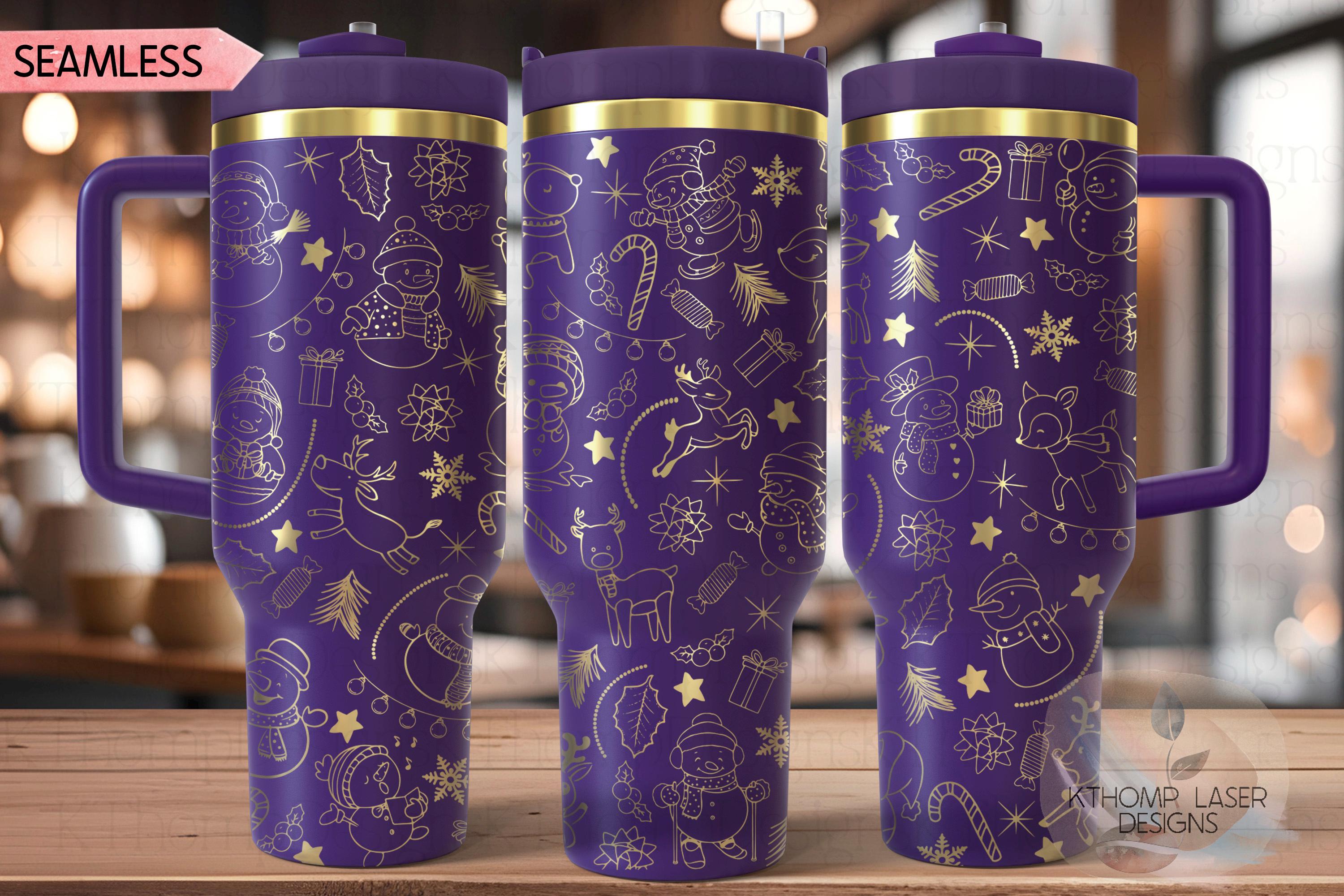 Cute Reindeer & Snowman Doodles Christmas Holiday Tumbler Wrap SVG, 40oz Laser Engraving File, Rotary Ready Digital Design, Seasonal SVG