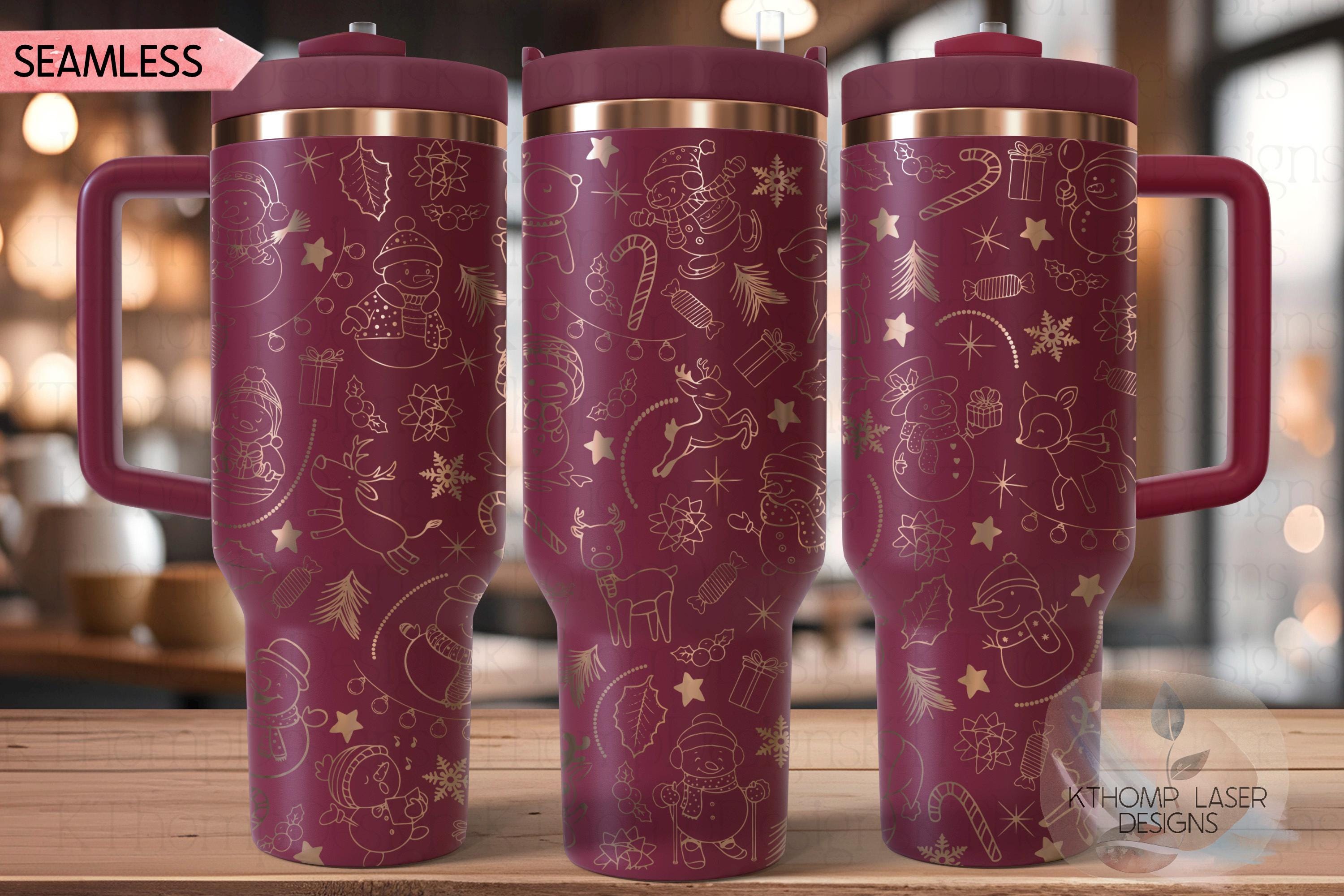Cute Reindeer & Snowman Doodles Christmas Holiday Tumbler Wrap SVG, 40oz Laser Engraving File, Rotary Ready Digital Design, Seasonal SVG