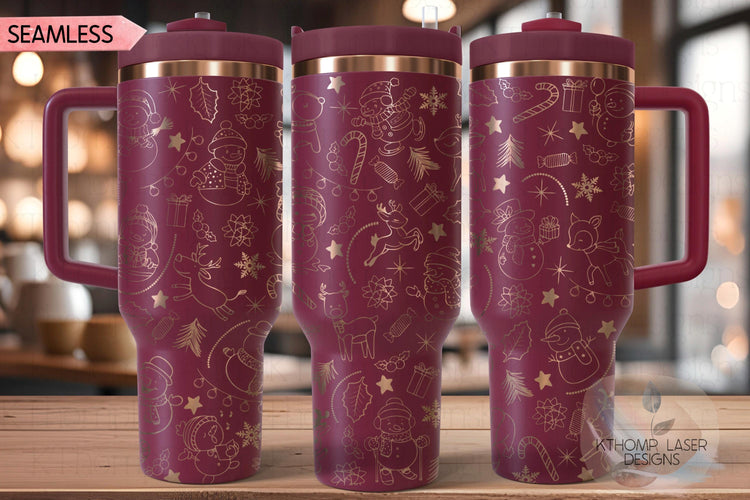 Cute Reindeer & Snowman Doodles Christmas Holiday Tumbler Wrap SVG, 40oz Laser Engraving File, Rotary Ready Digital Design, Seasonal SVG