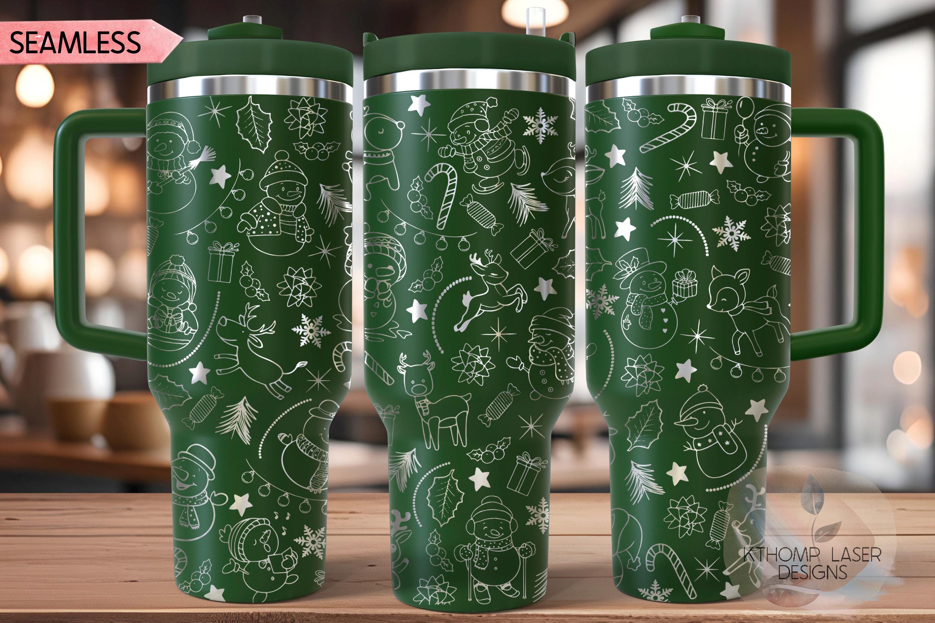 Cute Reindeer & Snowman Doodles Christmas Holiday Tumbler Wrap SVG, 40oz Laser Engraving File, Rotary Ready Digital Design, Seasonal SVG