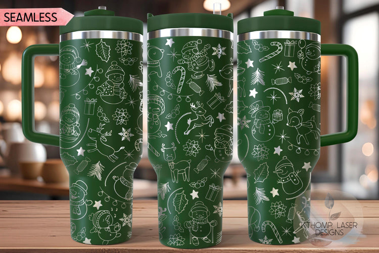 Cute Reindeer & Snowman Doodles Christmas Holiday Tumbler Wrap SVG, 40oz Laser Engraving File, Rotary Ready Digital Design, Seasonal SVG